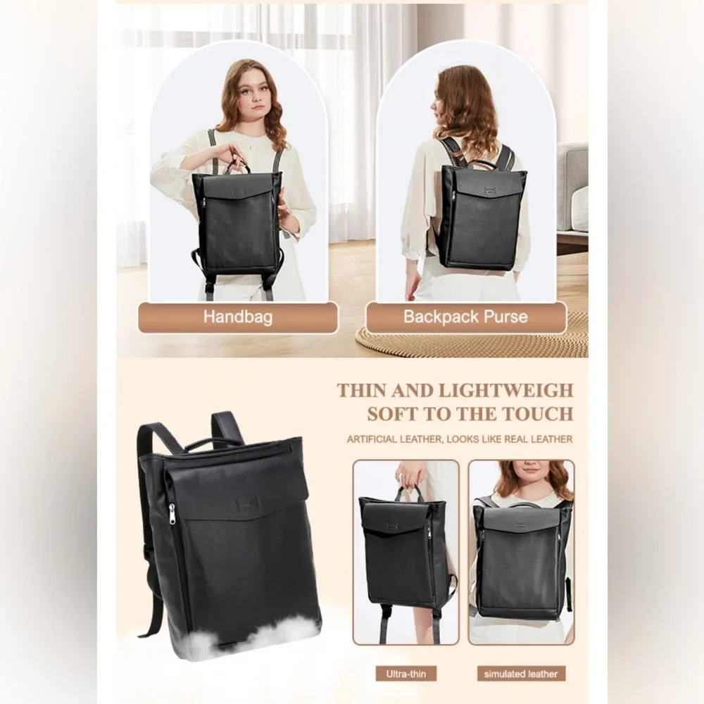 Kah&Kee Leather Laptop Backpack Diaper Bag Brown Travel Doctor Teacher Computer